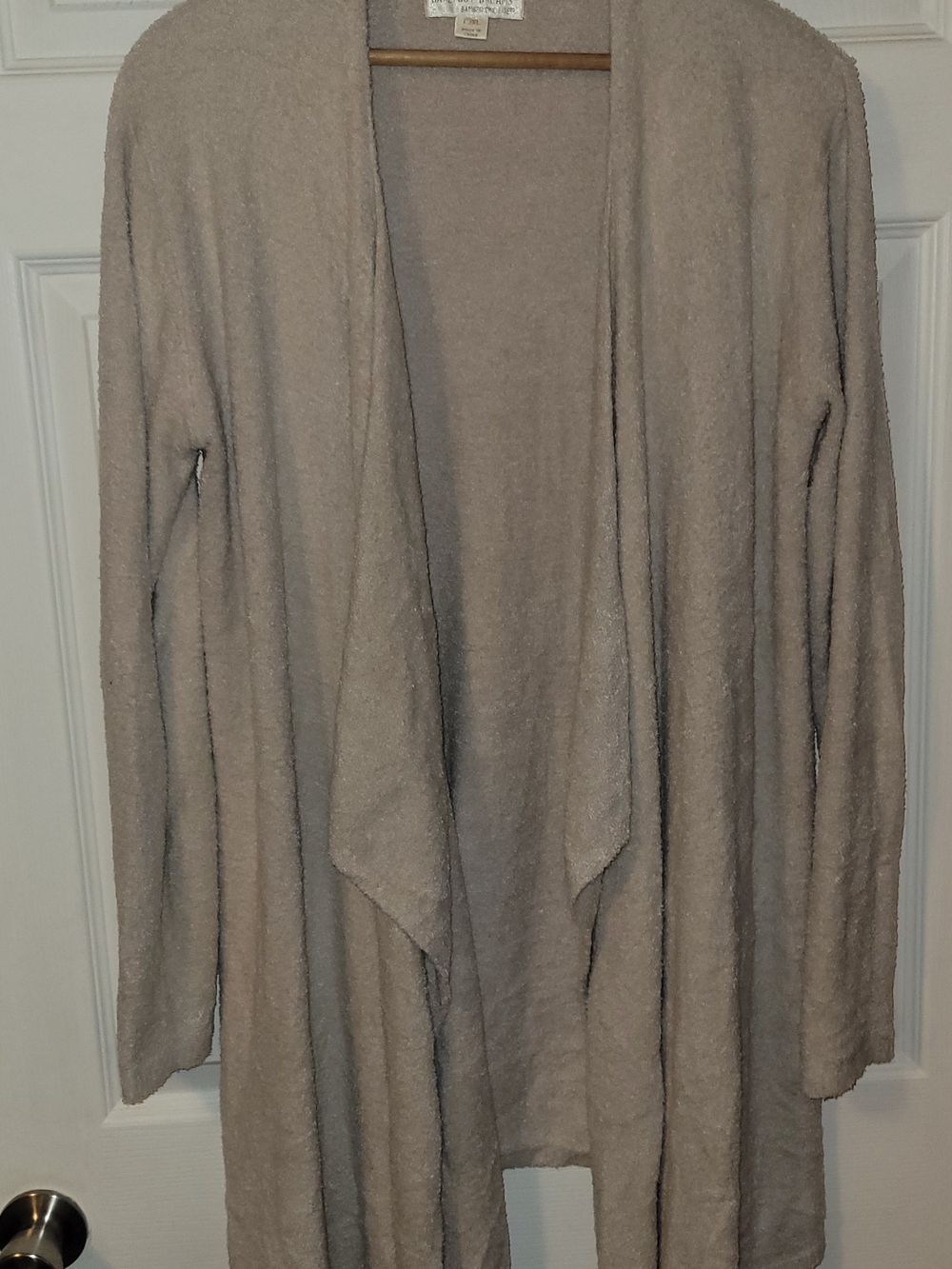 Barefoot Dreams Open-Front Draped Cardigan in Taupe